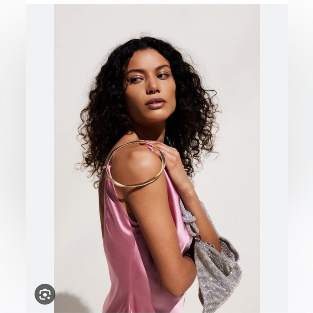 Cult Gaia Azariah Pink Silk Slip Mini Dress with
Shoulder Rings Hardware